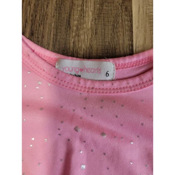 Girls Young Hearts Pink Silver Glitter Dots Long Sleeve Tee Girls Size 6 - Picture 2 of 2